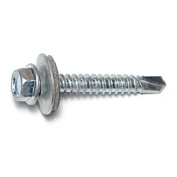 Self-Drilling Screw, #12 x 1-1/2 in, Zinc Plated Steel Flange Hex Head External Hex Drive, 250 PK